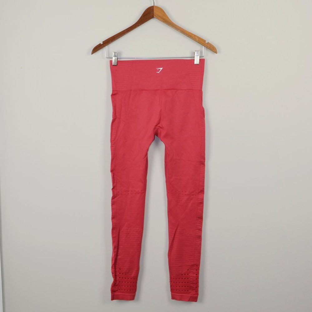 Gymshark Energy + Seamless Coral Red Cropped Perforated Leggings - Picture 3 of 7